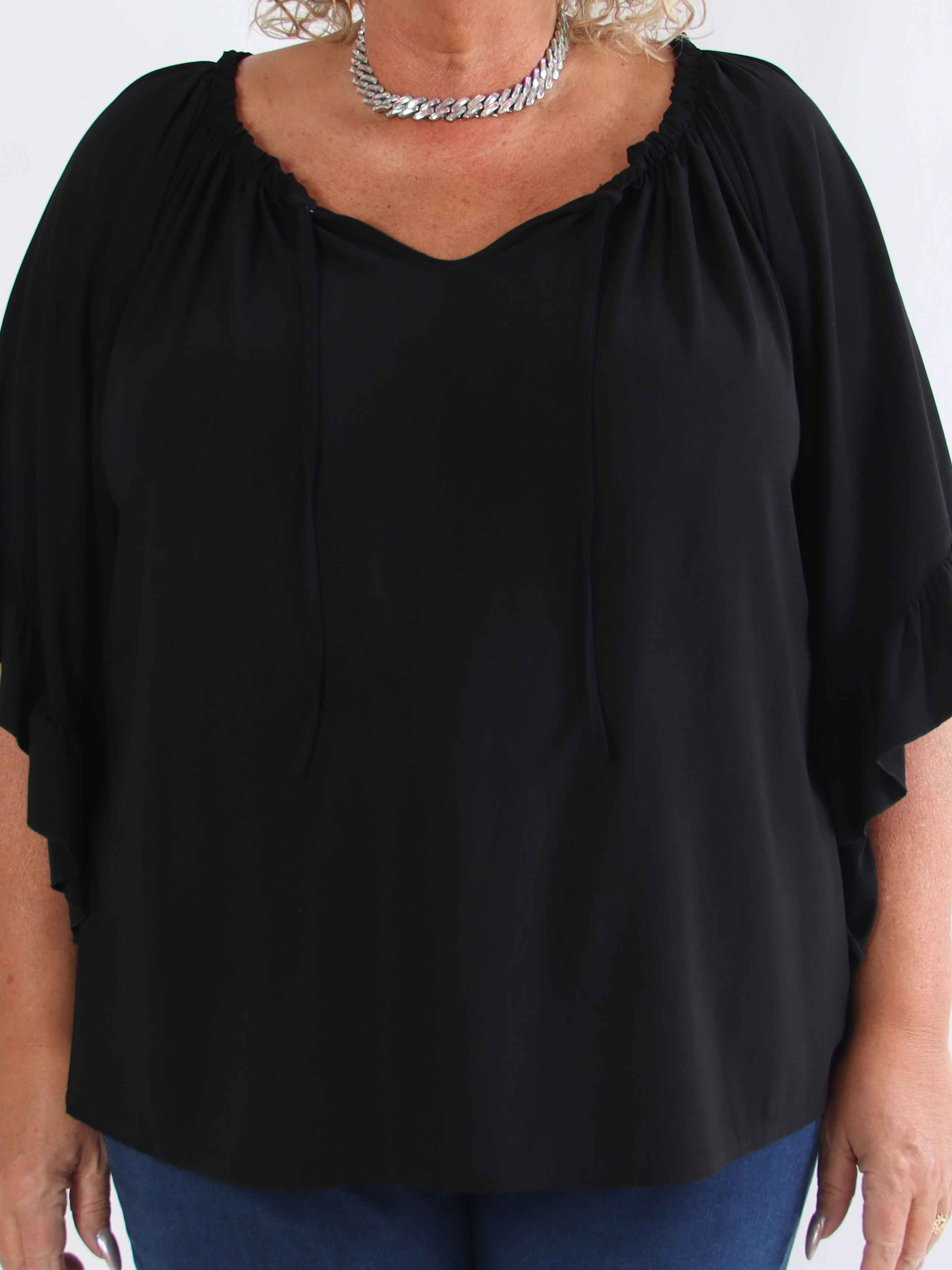 Anneli - Sød elastisk plus size tunika med flæseærmer